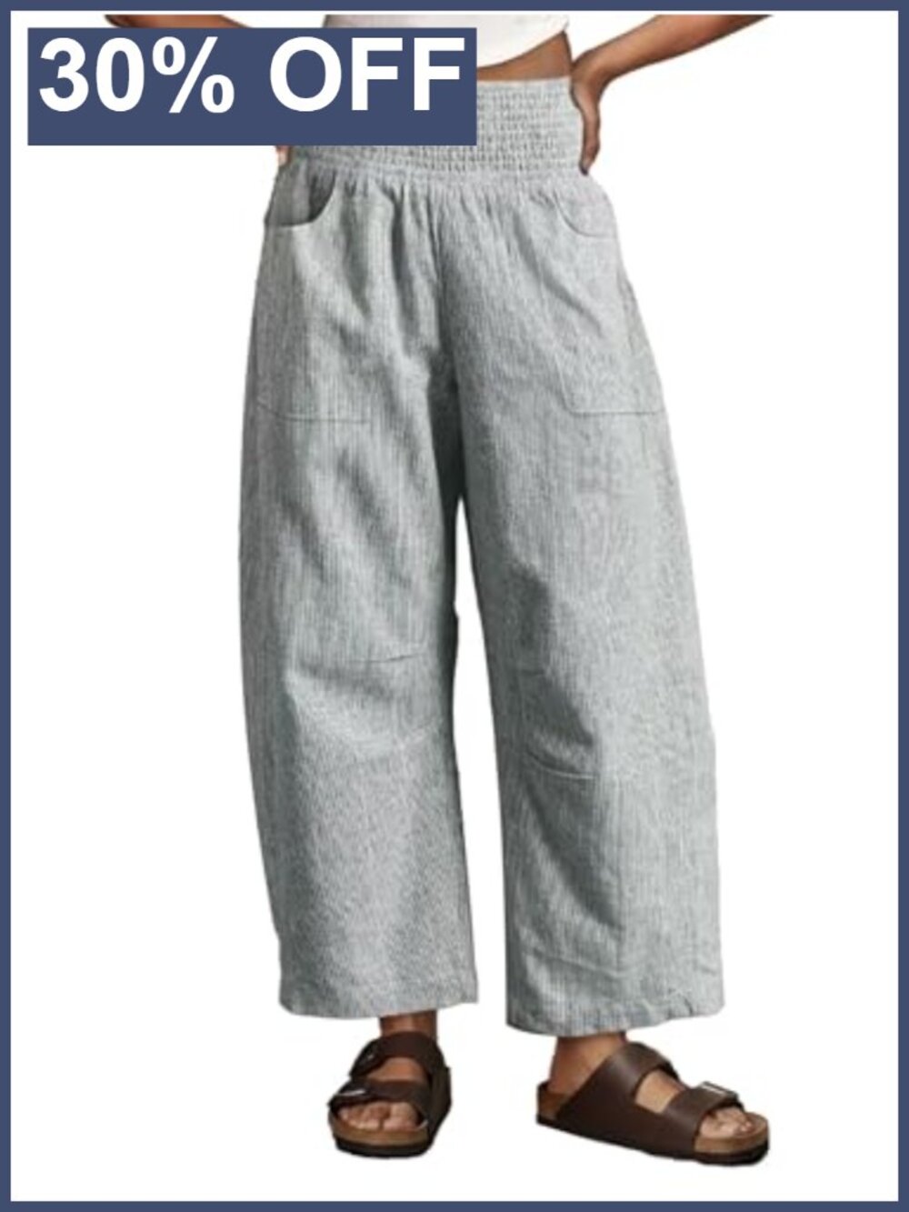 Baggy Barrel Pants High Waisted Smocked Elastic Lounge Trousers